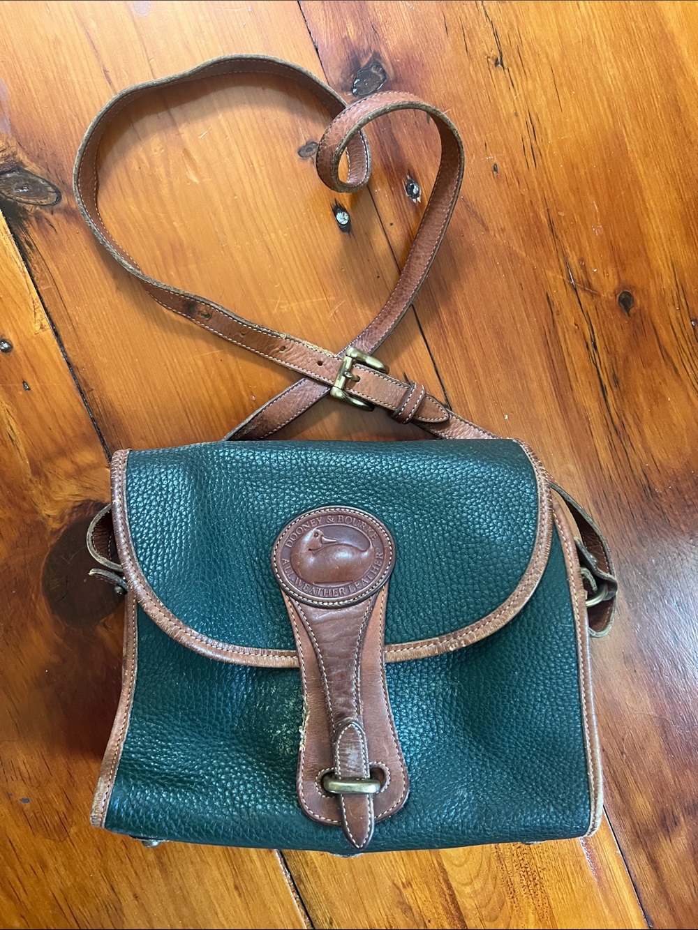 Dooney & Bourke Forest Green Pebbled Leather Crossbody with Brown Trim